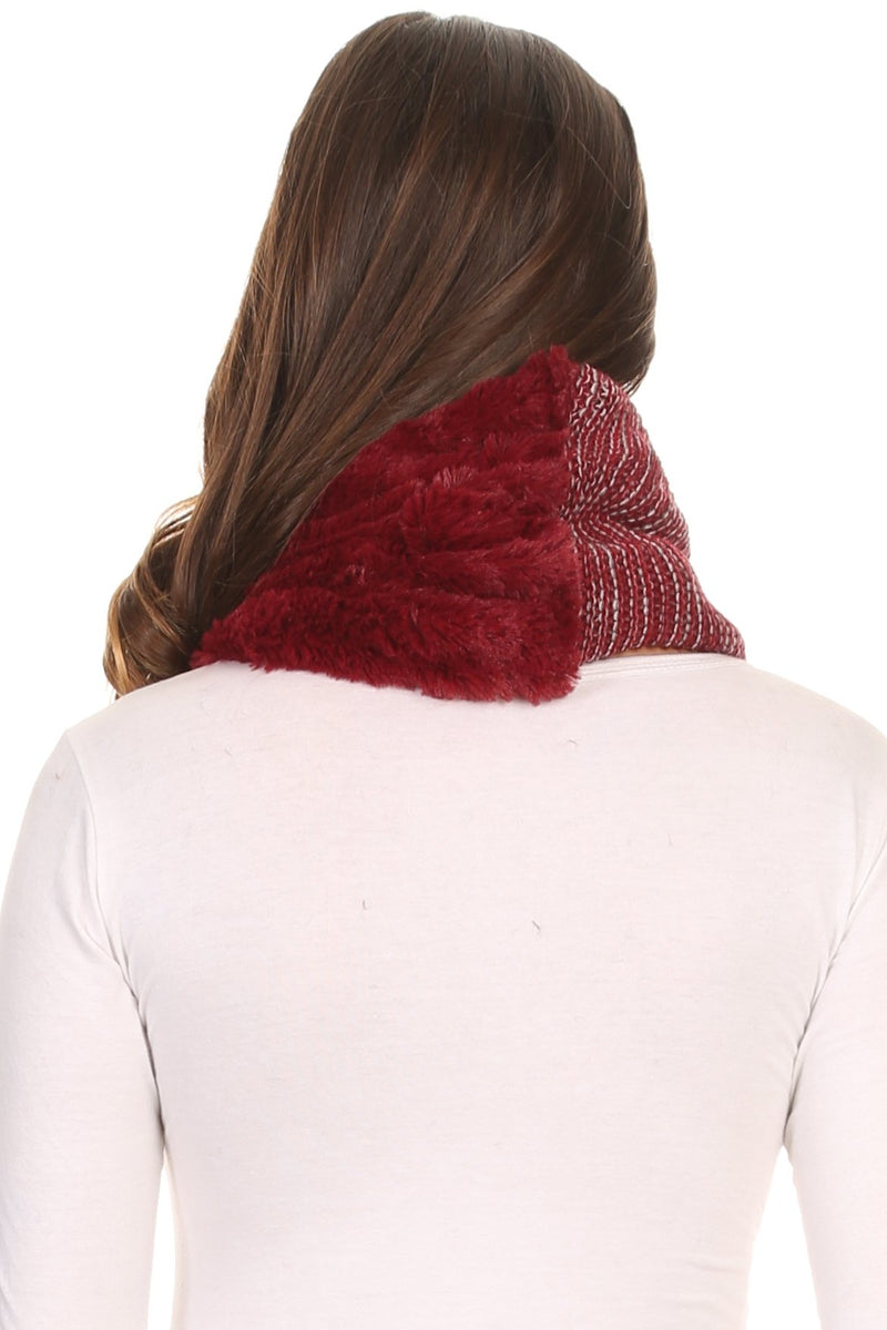 Sakkas Sele Short Two Textured Faux Fur Ribbed Knit Mixed Designed Infinity Scarf