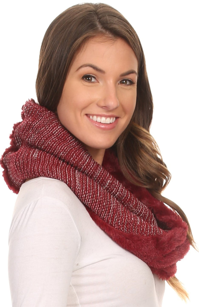 Sakkas Sele Short Two Textured Faux Fur Ribbed Knit Mixed Designed Infinity Scarf