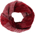 Sakkas Sele Short Two Textured Faux Fur Ribbed Knit Mixed Designed Infinity Scarf#color_Burgundy