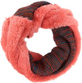 Sakkas Sele Short Two Textured Faux Fur Ribbed Knit Mixed Designed Infinity Scarf#color_Coral