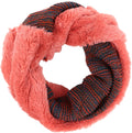 Sakkas Sele Short Two Textured Faux Fur Ribbed Knit Mixed Designed Infinity Scarf#color_Coral