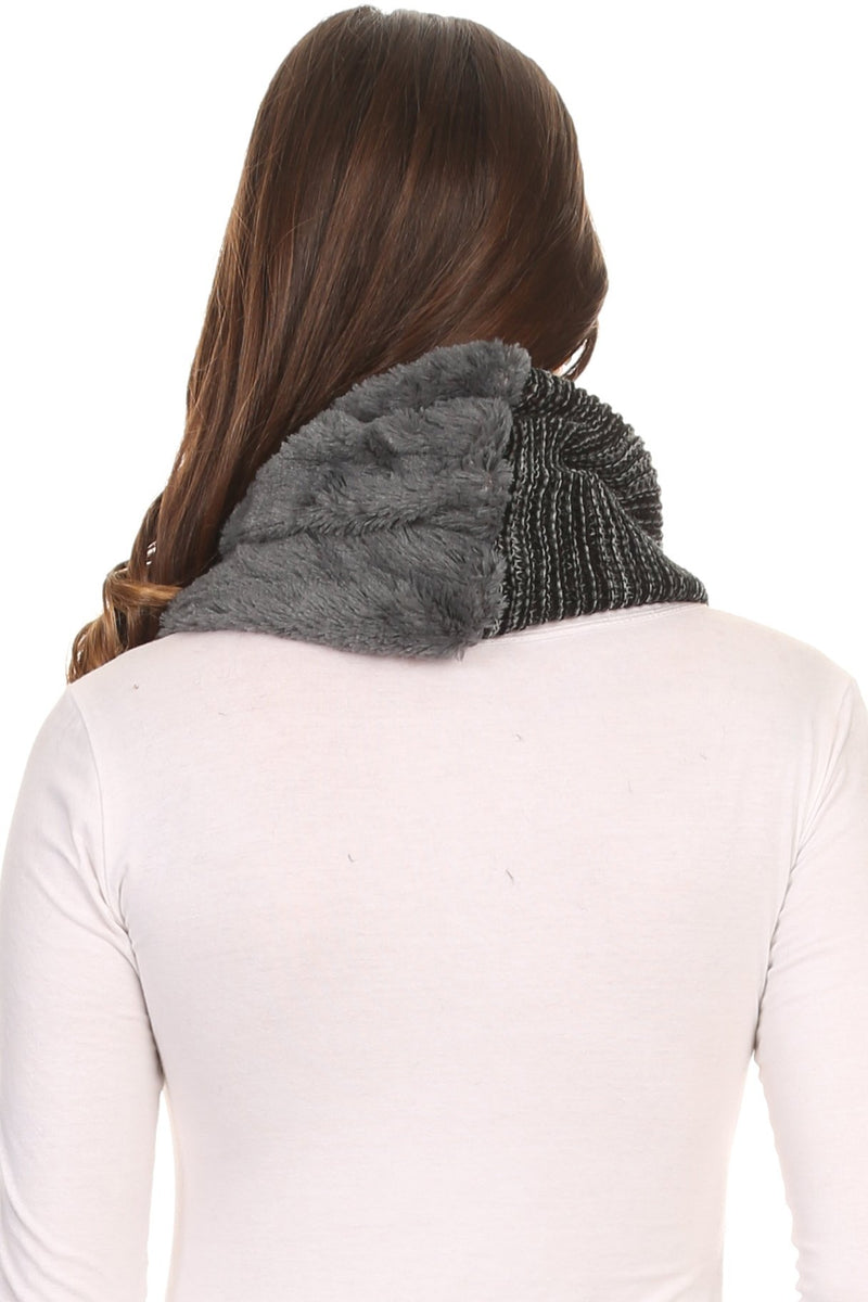 Sakkas Sele Short Two Textured Faux Fur Ribbed Knit Mixed Designed Infinity Scarf