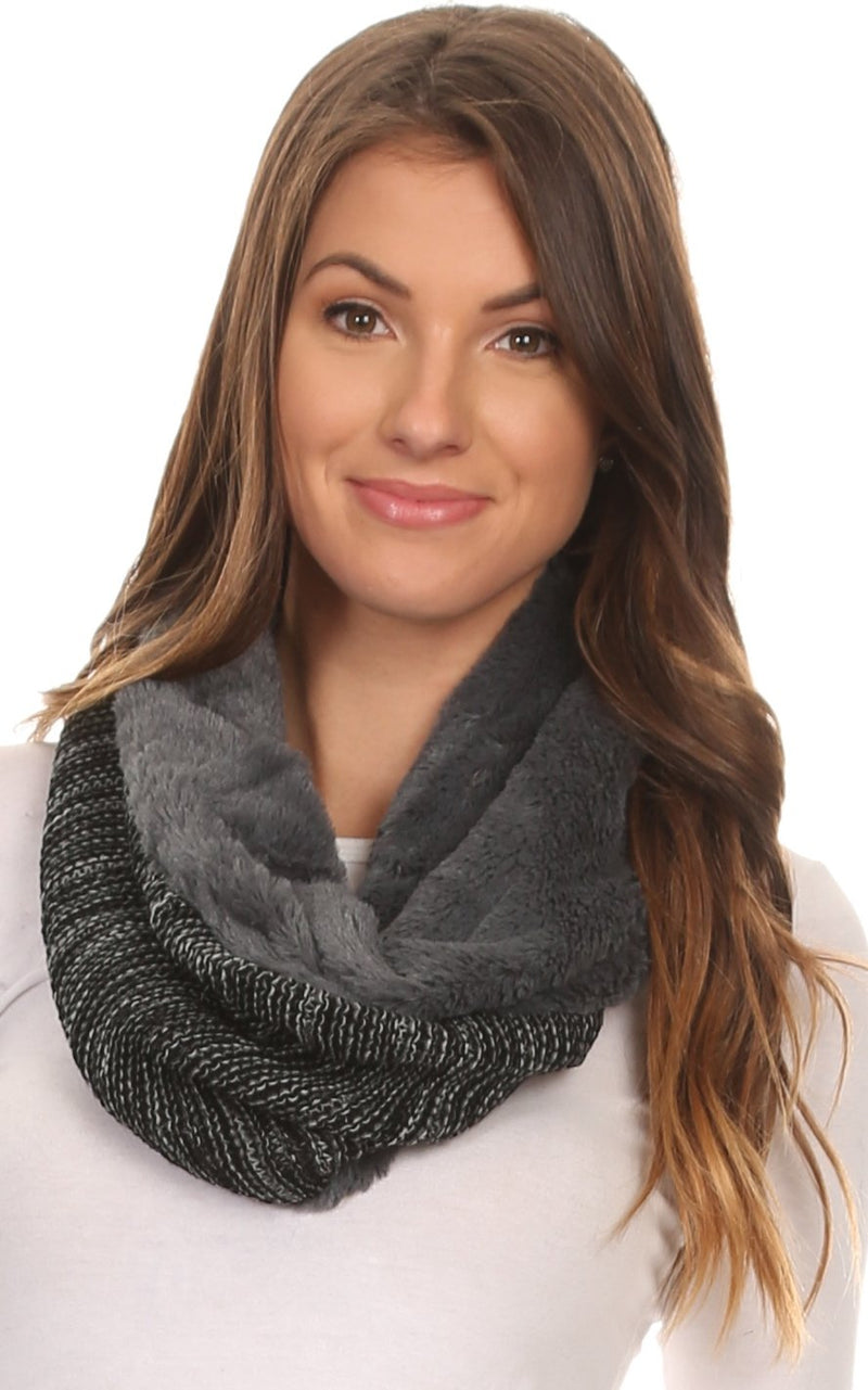 Sakkas Sele Short Two Textured Faux Fur Ribbed Knit Mixed Designed Infinity Scarf