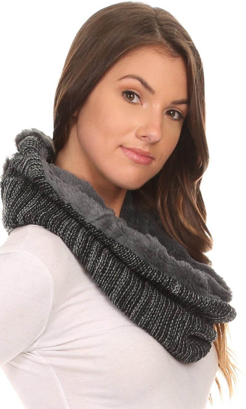 Sakkas Sele Short Two Textured Faux Fur Ribbed Knit Mixed Designed Infinity Scarf