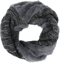 Sakkas Sele Short Two Textured Faux Fur Ribbed Knit Mixed Designed Infinity Scarf#color_Grey
