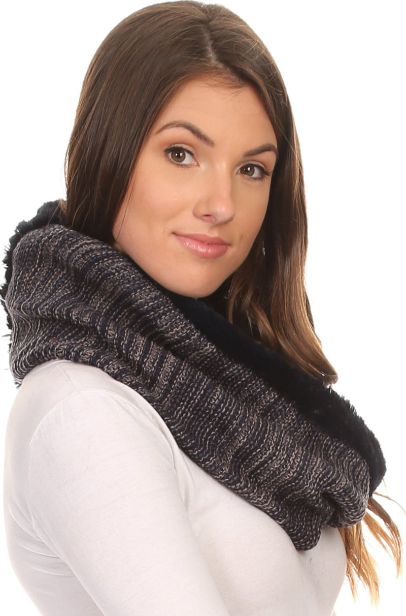 Sakkas Sele Short Two Textured Faux Fur Ribbed Knit Mixed Designed Infinity Scarf