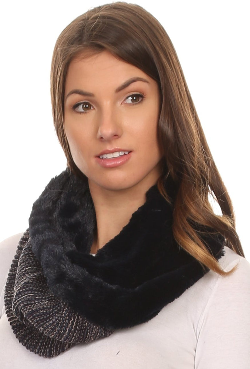 Sakkas Sele Short Two Textured Faux Fur Ribbed Knit Mixed Designed Infinity Scarf