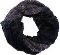 Sakkas Sele Short Two Textured Faux Fur Ribbed Knit Mixed Designed Infinity Scarf#color_Navy