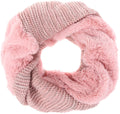 Sakkas Sele Short Two Textured Faux Fur Ribbed Knit Mixed Designed Infinity Scarf#color_Pink
