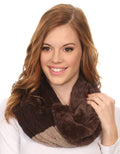 Sakkas Maye short Two Sided Faux Fur Multi Colored Bolcked Wrap Infinity Scarf#color_Brown