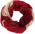 Sakkas Maye short Two Sided Faux Fur Multi Colored Bolcked Wrap Infinity Scarf#color_Cream / Red