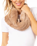 Sakkas Julie Short Wrap Around Two Sided Faux Fur And Ribbed Knit Infinity Scarf#color_Black / Brown