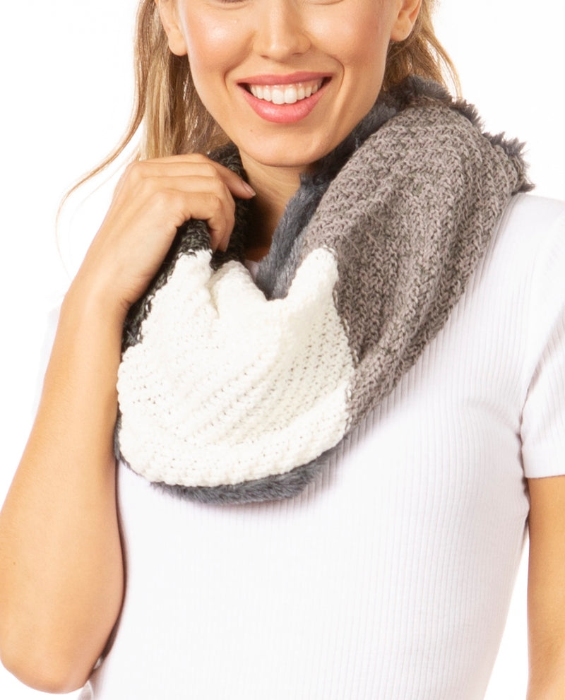 Sakkas Julie Short Wrap Around Two Sided Faux Fur And Ribbed Knit Infinity Scarf