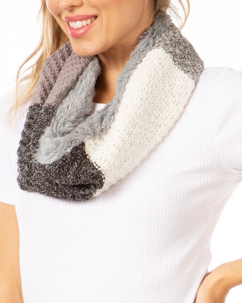 Sakkas Julie Short Wrap Around Two Sided Faux Fur And Ribbed Knit Infinity Scarf