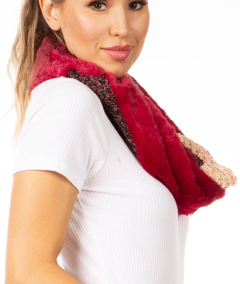 Sakkas Julie Short Wrap Around Two Sided Faux Fur And Ribbed Knit Infinity Scarf