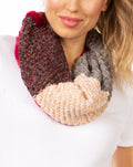 Sakkas Julie Short Wrap Around Two Sided Faux Fur And Ribbed Knit Infinity Scarf#color_Red / Grey