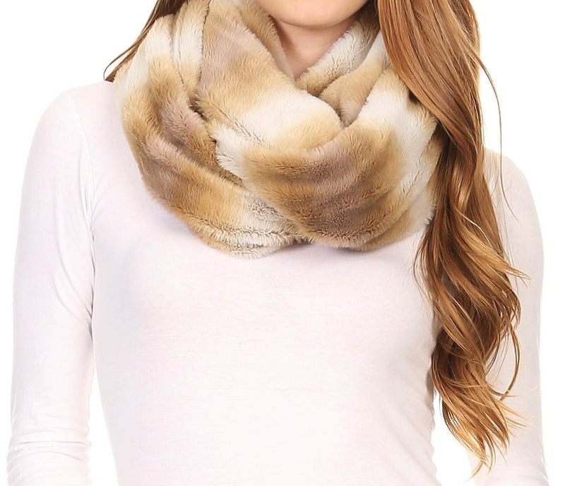 Sakkas Rhie Long Lightweight Faux Fur Ombre Colored Warm Soft Infinity Scarf