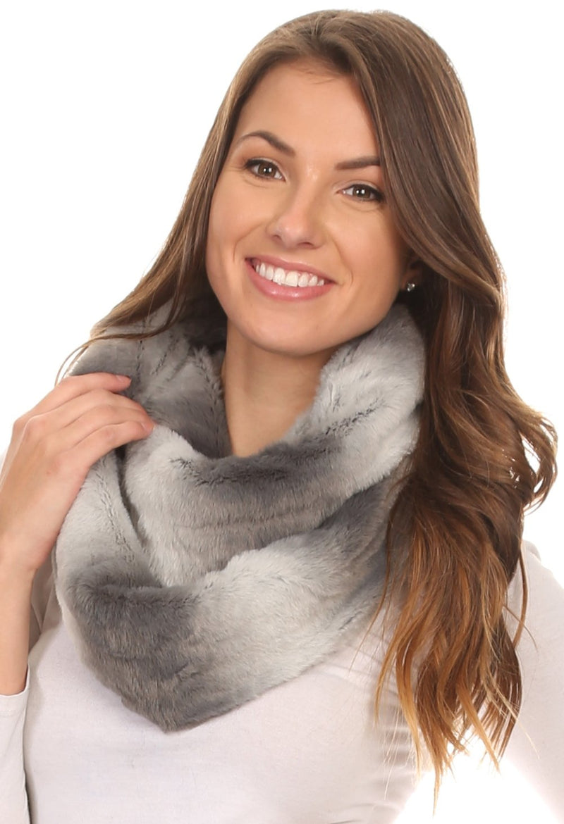 Sakkas Rhie Long Lightweight Faux Fur Ombre Colored Warm Soft Infinity Scarf