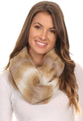 Sakkas Rhie Long Lightweight Faux Fur Ombre Colored Warm Soft Infinity Scarf#color_Khaki