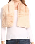 Sakkas Malen Long Rectangle Faux Fur Warm Soft Furry Wrap Around Loophole Scarf#color_Beige