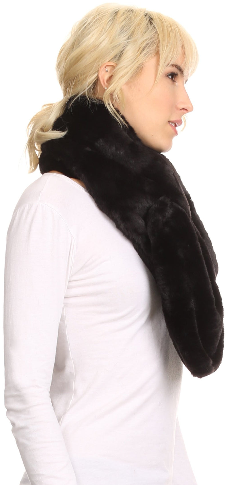 Sakkas Malen Long Rectangle Faux Fur Warm Soft Furry Wrap Around Loophole Scarf