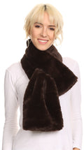 Sakkas Malen Long Rectangle Faux Fur Warm Soft Furry Wrap Around Loophole Scarf#color_Brown