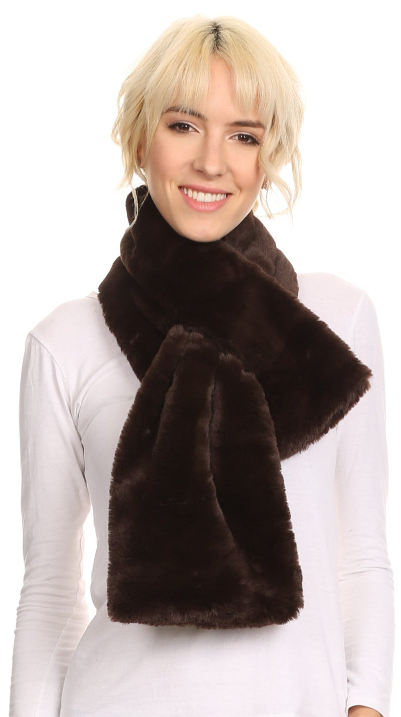Sakkas Malen Long Rectangle Faux Fur Warm Soft Furry Wrap Around Loophole Scarf