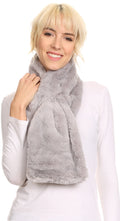 Sakkas Malen Long Rectangle Faux Fur Warm Soft Furry Wrap Around Loophole Scarf#color_Grey