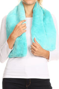 Sakkas Malen Long Rectangle Faux Fur Warm Soft Furry Wrap Around Loophole Scarf#color_Turquoise