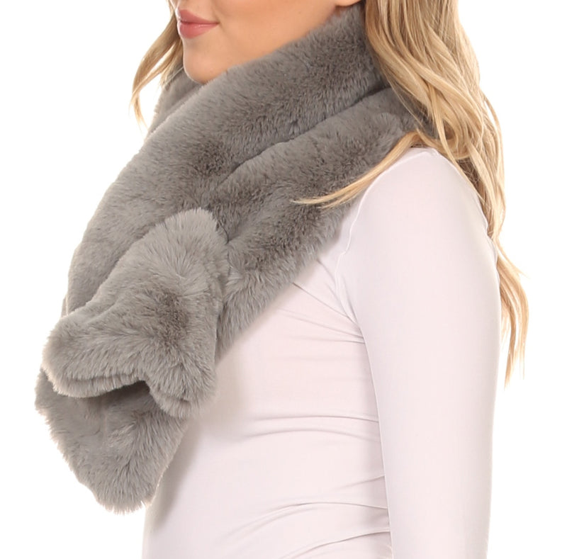 Sakkas Kiy Loophole Faux Fur Long Soft Warm Comfortable Textured Bow Scarf
