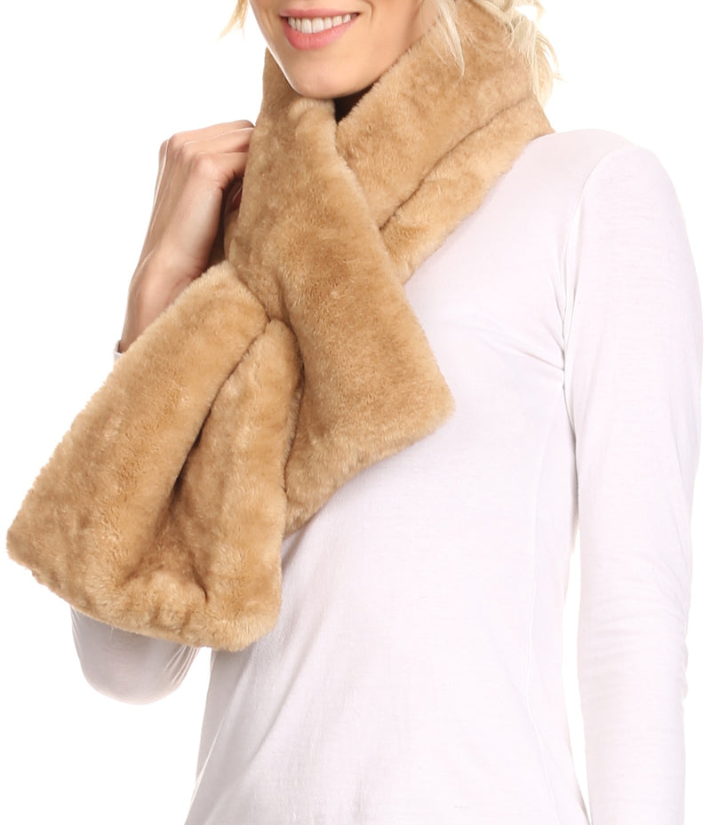 Sakkas Kiy Loophole Faux Fur Long Soft Warm Comfortable Textured Bow Scarf