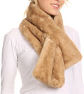 Sakkas Kiy Loophole Faux Fur Long Soft Warm Comfortable Textured Bow Scarf#color_Khaki