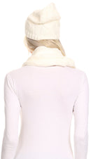 Sakkas Olliey Long Wide Classic Cable Knit Fur Lined Infinity Scarf And Hat Set
