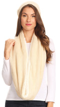 Sakkas Balencia Cool Girl Long Wide Soft Fur Lined Infinity Scarf Beanie Hat Set#color_Beige