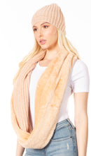 Sakkas Balencia Cool Girl Long Wide Soft Fur Lined Infinity Scarf Beanie Hat Set