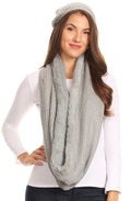 Sakkas Balencia Cool Girl Long Wide Soft Fur Lined Infinity Scarf Beanie Hat Set#color_Grey