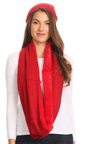 Sakkas Balencia Cool Girl Long Wide Soft Fur Lined Infinity Scarf Beanie Hat Set#color_Red