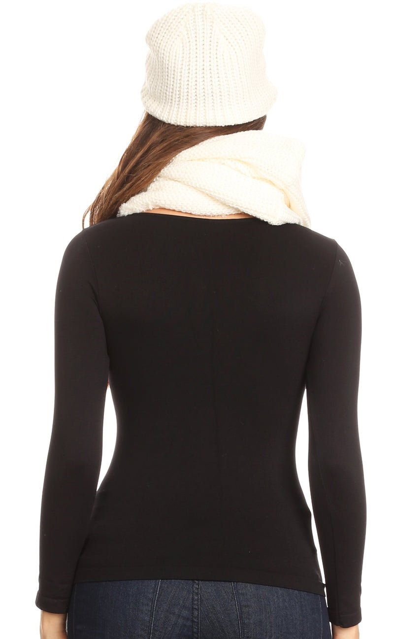 Sakkas Balencia Cool Girl Long Wide Soft Fur Lined Infinity Scarf Beanie Hat Set