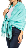 Sakkas Iris Warm Super Soft Cashmere Feel Pashmina Shawl  / Scarf with Fringes#color_Turquoise