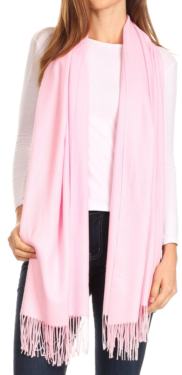 Sakkas Iris Warm Super Soft Cashmere Feel Pashmina Shawl  / Scarf with Fringes#color_BabyPink