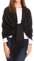 Sakkas Iris Warm Super Soft Cashmere Feel Pashmina Shawl  / Scarf with Fringes#color_Black