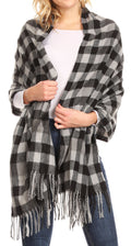 Sakkas Iris Warm Super Soft Cashmere Feel Pashmina Shawl  / Scarf with Fringes#color_BlackPlaid