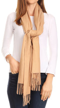 Sakkas Iris Warm Super Soft Cashmere Feel Pashmina Shawl  / Scarf with Fringes#color_Camel