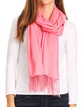 Sakkas Iris Warm Super Soft Cashmere Feel Pashmina Shawl  / Scarf with Fringes#color_Coral