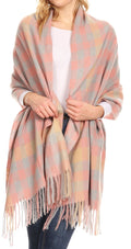 Sakkas Iris Warm Super Soft Cashmere Feel Pashmina Shawl  / Scarf with Fringes#color_Grey Plaid