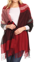 Sakkas Iris Warm Super Soft Cashmere Feel Pashmina Shawl  / Scarf with Fringes#color_Maroon / Pink Stripe