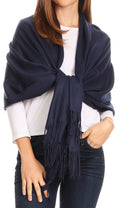 Sakkas Iris Warm Super Soft Cashmere Feel Pashmina Shawl  / Scarf with Fringes#color_Navy