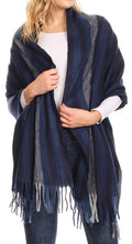 Sakkas Iris Warm Super Soft Cashmere Feel Pashmina Shawl  / Scarf with Fringes#color_Navy / Blue Stripe