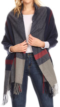 Sakkas Iris Warm Super Soft Cashmere Feel Pashmina Shawl  / Scarf with Fringes#color_Navy/Grey