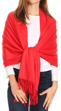 Sakkas Iris Warm Super Soft Cashmere Feel Pashmina Shawl  / Scarf with Fringes#color_Red